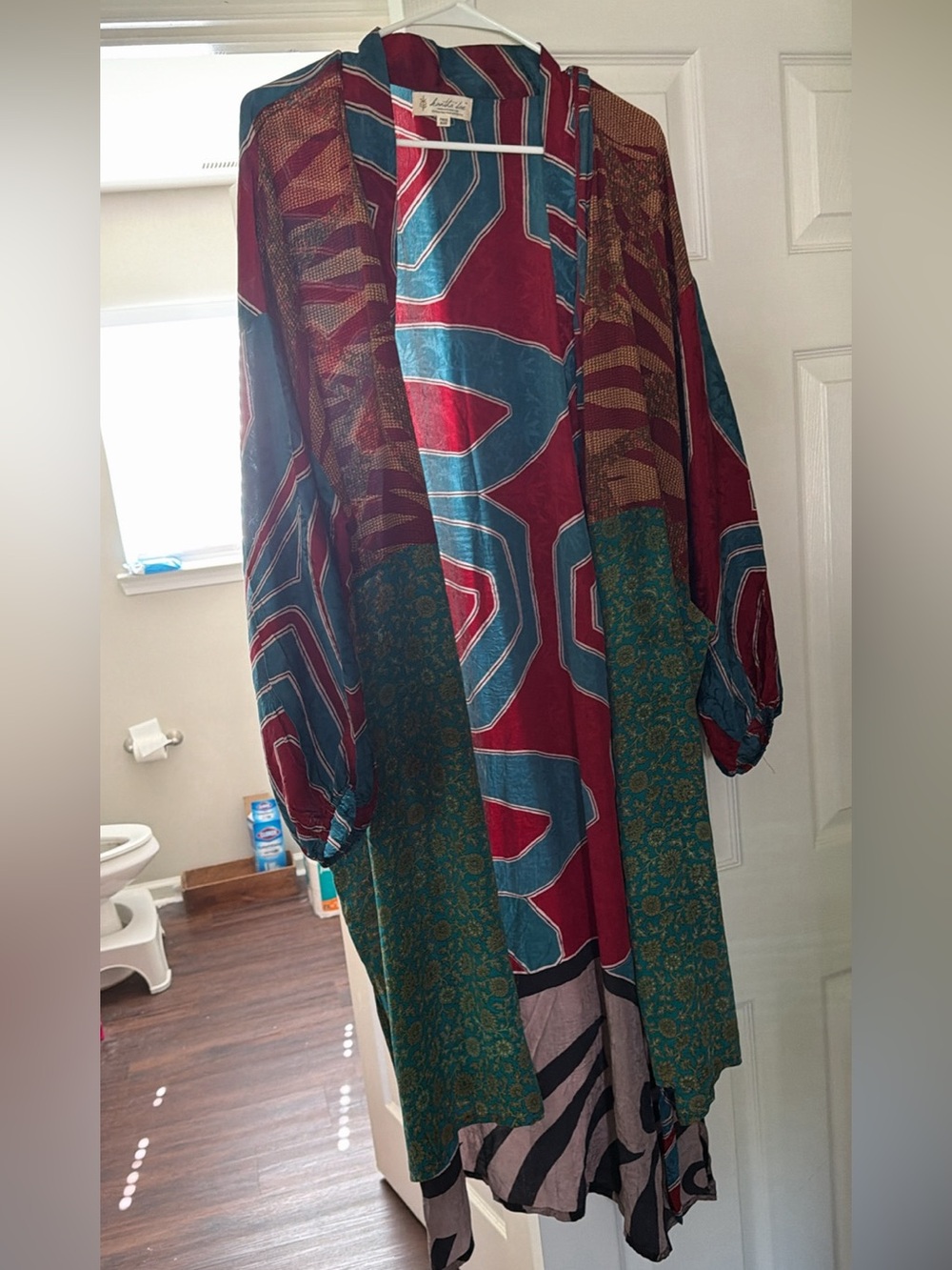 Kantha Bae Crepe Duster-Women’s Multi-Color Patterned Kimono with sash